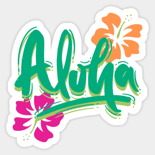 Aloha with island hibiscus flowers Sticker